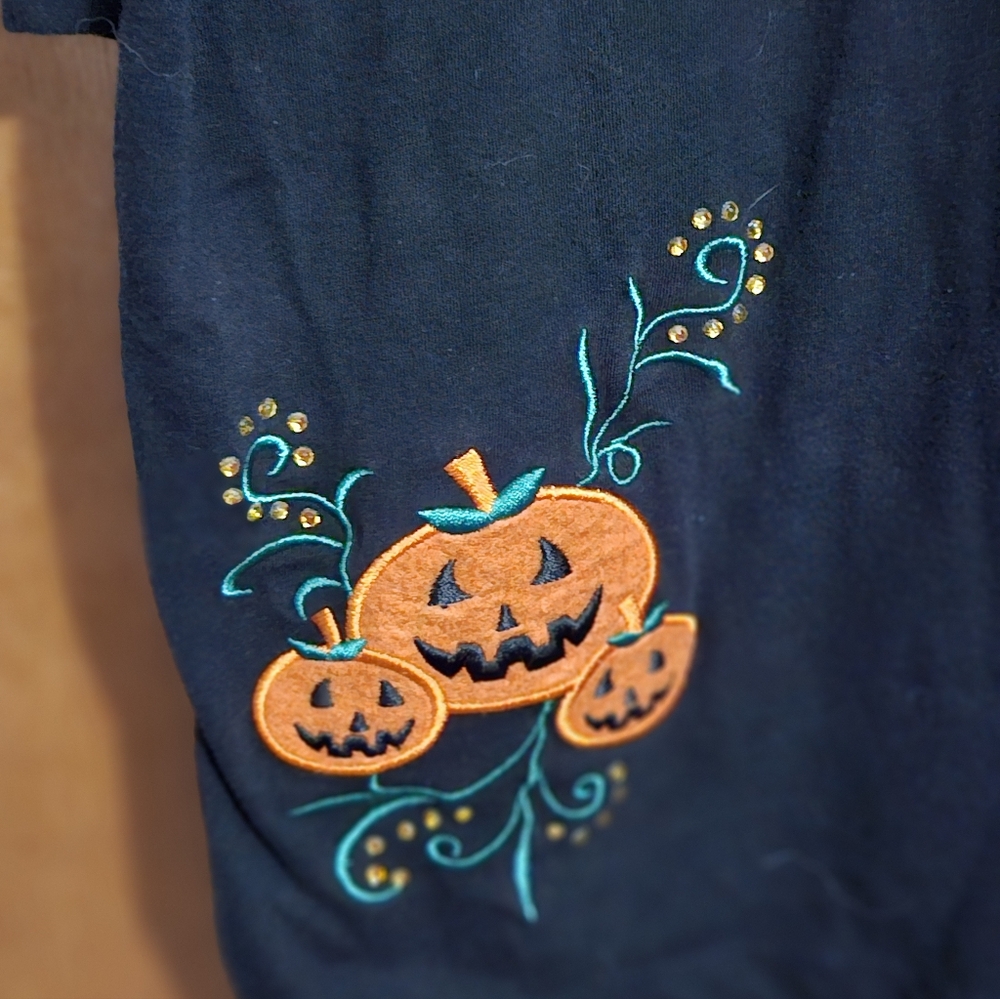 Womens Applique Blk & Orange 3 Xl Pumpkin 3/4 Sleeve Top - Picture 4 of 5